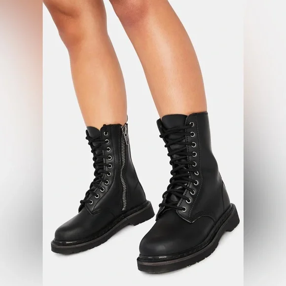 DEMONIA BOLT-200 | BLACK VEGAN LEATHER COMBAT BOOTS - Picture 12 of 12